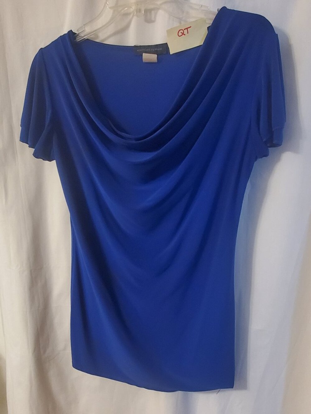 American City Wear Women's drape neck workwear blouse Size M Beautiful Blue